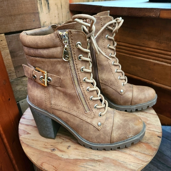 G by Guess Shoes - GUESS GBG JAYDYN HIGH HEEL PLATFORM COMBAT BOOTS